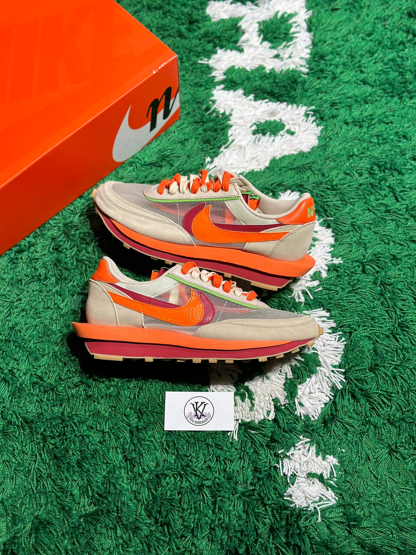 Size 11.5M (PREOWNED) Nike Sacai Waffle CLOT Net Orange